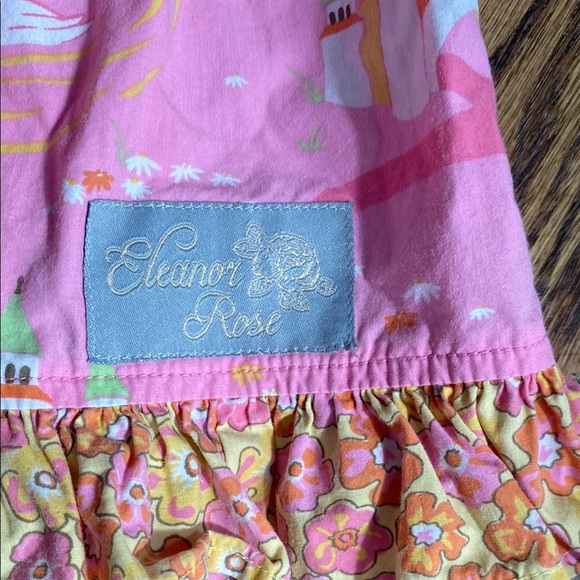 Adorable pink and yellow Eleanor Rose swan/castle open back dress, size 2T. - Picture 2 of 9
